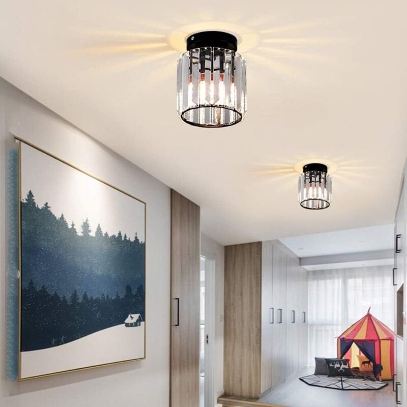 Kristall Deckenleuchte, Moderne E27 LED Deckenlampe für Schlafzimmer Küche Esszimmer Flur Balkon Veranda (2er Schwarz)