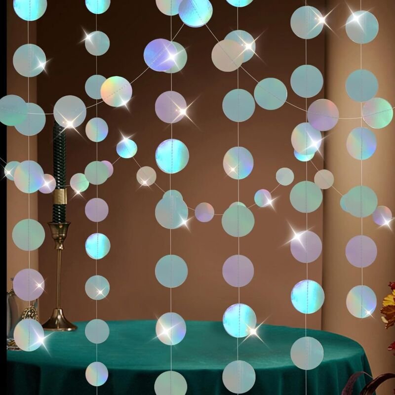 Bunte runde Papiergirlande, 15,85 m lang, 4er-Set schimmernde Paillettengirlanden (je 4 m), Hängendes Kreisbanner für Ge...