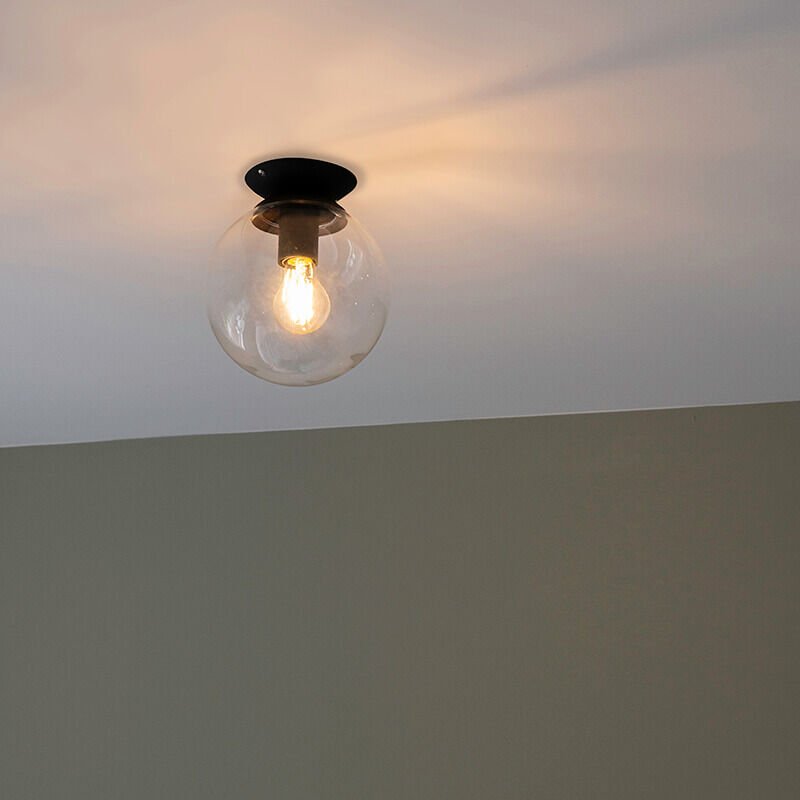 Art-Deco-Deckenleuchte Schwarz mit Klarglas - Pallon