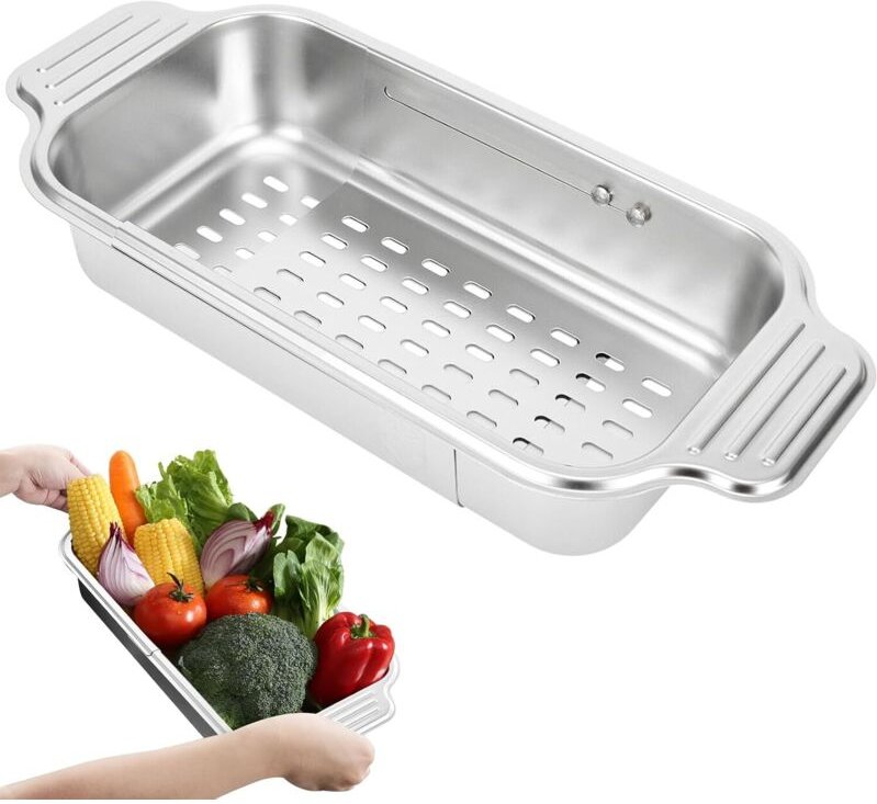 Spülbecken-Sieb, Küchensieb aus Edelstahl, ausziehbares Abtropfsieb, Abtropfsieb für die Spüle, zum Waschen von Gemüse u...
