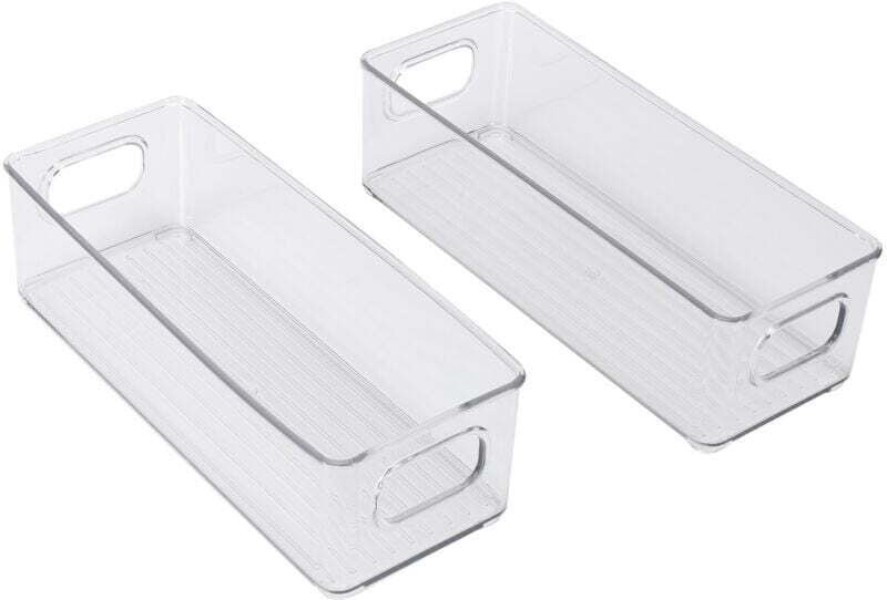 Set mit 2 stapelbaren, transparenten Kunststoff-Aufbewahrungsboxen mit Griffen für den Kühlschrank, für Speisekammer und...