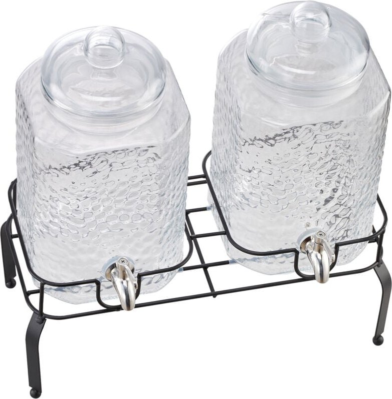 Thumbnail - Mophorn Getränkespender (2 x 5,5 L) aus Glas mit tropffreiem Zapfhahn und stabilem Metallständer – ideal für Partys, Res...
