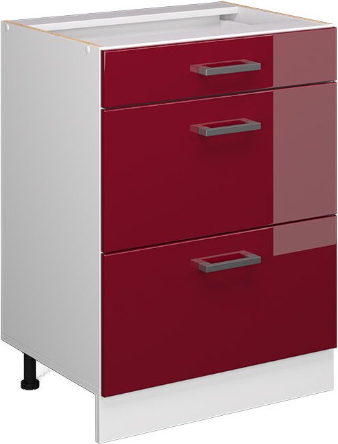 Unterschrank R-Line, Bordeaux Hochglanz, 60 cm mit Schubladen, ohne Arbeitsplatte Vicco