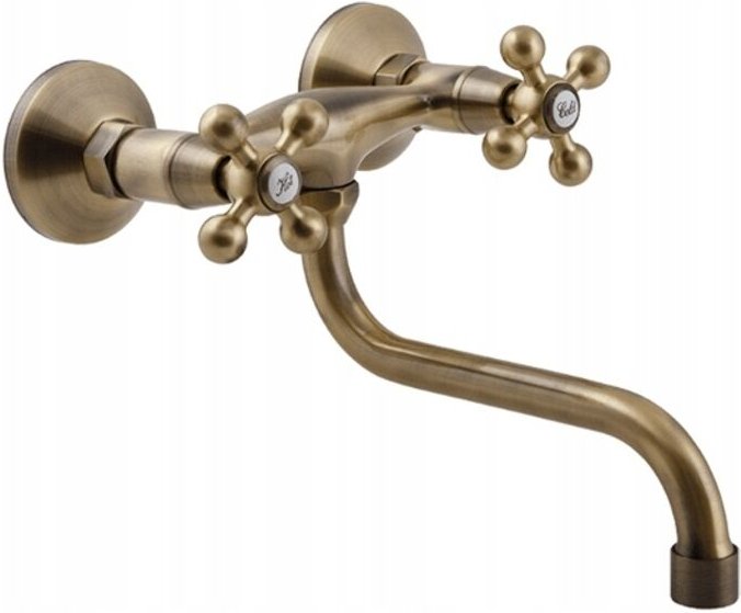 Stilo Wand-Waschtisch-/Spültischarmatur, S-Auslauf, Farbe Messing antik