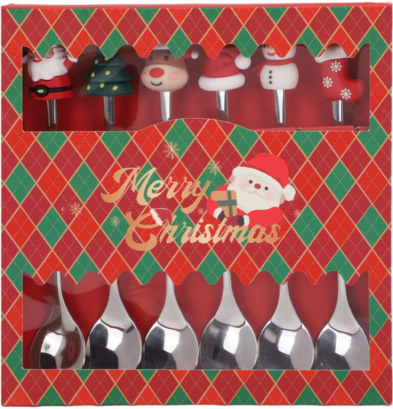 Eosnow 6-teiliges Kaffeelöffel-Set mit festlichem Dekor, Edelstahl-Rührlöffel-Set für Küche und Urlaubsdekoration, Silbe...