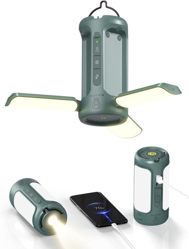 Faltbare wiederaufladbare Campinglaterne, 10000 mAh Powerbank, tragbare Taschenlampe, IP54 wasserdicht, 6,35 mm Schrauba...