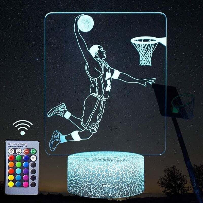 Nachtlicht 3D-Basketballspieler-Nachtlichter, LED-Dekor-Illusionslampe mit Fernbedienung und intelligenter Taste, 16 Far...