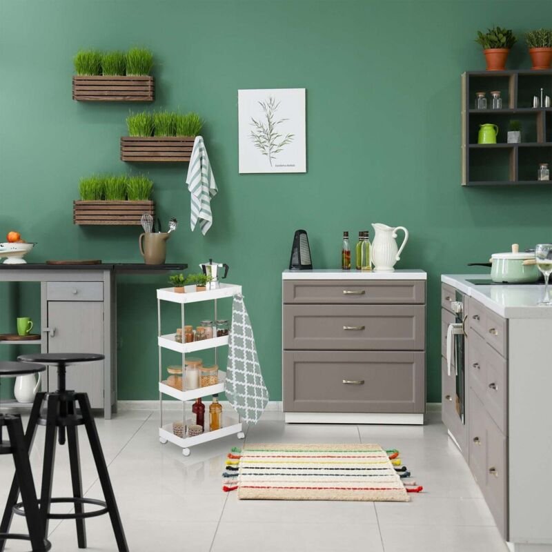 White 4 tier rolling storage trolley for kitchenbathroom