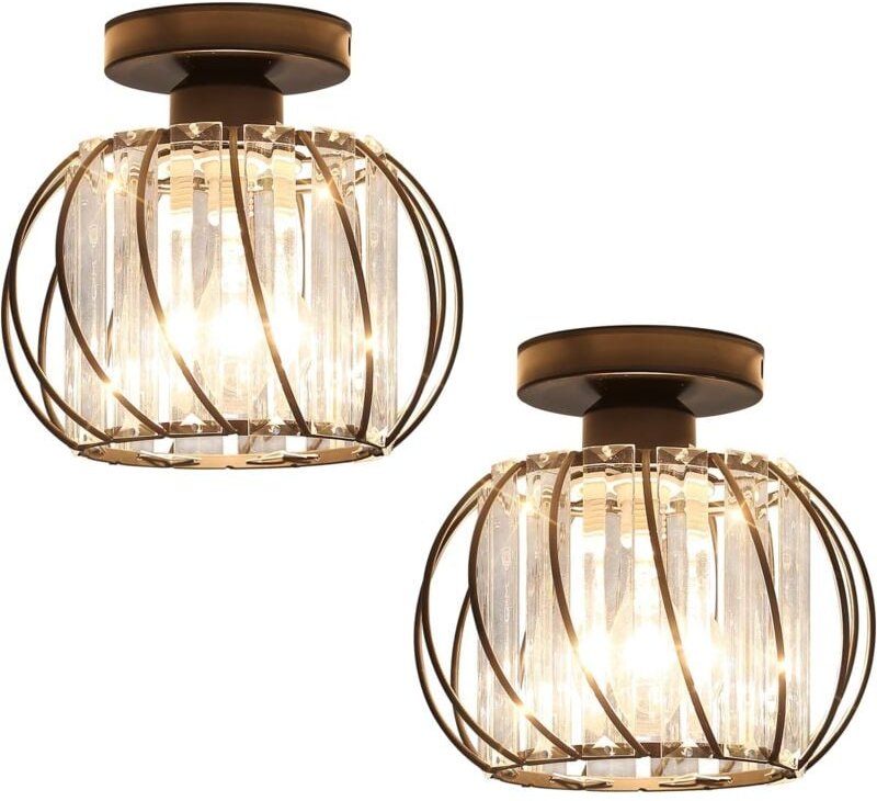 GOECO 2 Stück Deckenleuchte Kristall Moderne E27 Basis Cage Deckenlampe Für Küche Esszimmer Schlafzimmer Flur Flur Einga...
