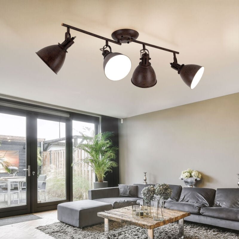 Deckenleuchte 4 Strahler Spotleiste Strahler beweglich Spotleuchte Deckenlampe, Metall rost, 4x E14 Fassungen, LxBxH 80x...