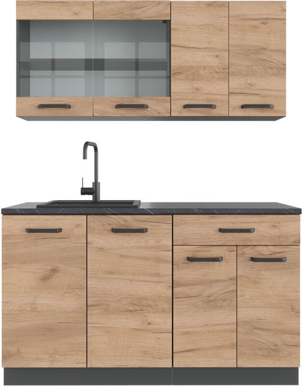 Thumbnail - Singleküche R-Line, Goldkraft Eiche/Anthrazit, 140 cm , AP Anthrazit, Vicco
