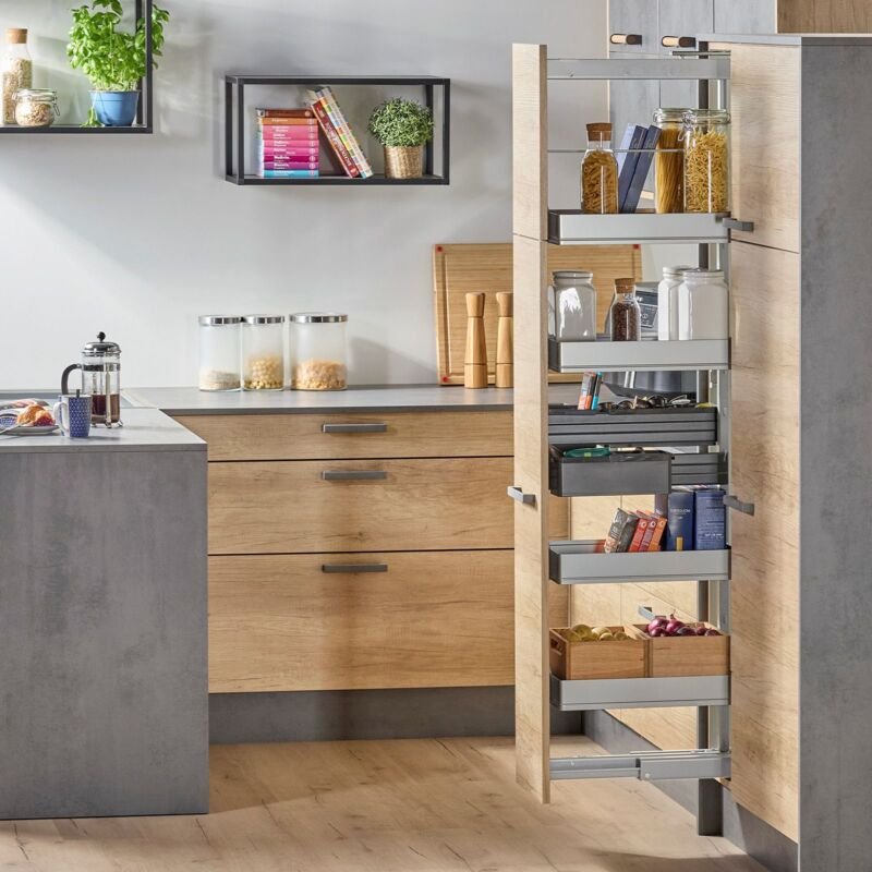 Kesseböhmer Dispensa Sets silbergrau mit ARENA Pure Tablaren silber/dunkelgrau, Höhe von 1900-2300 mm, 5 Tablare für 400...