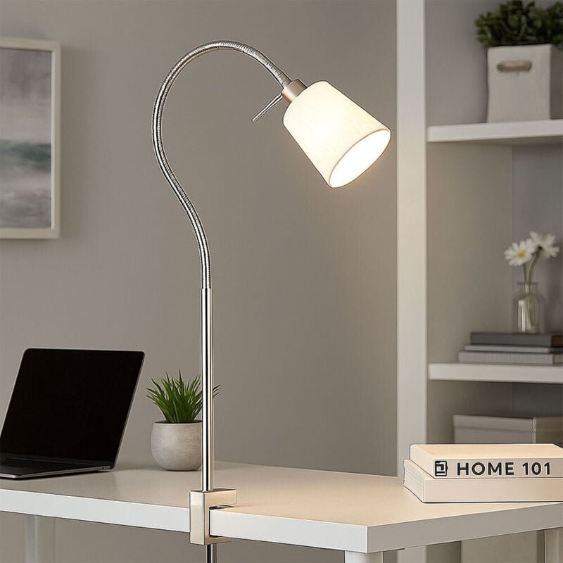 Klemmlampe jam, Schwanenhals & Leinen Lampenschirm Weiß, Breite 11cm