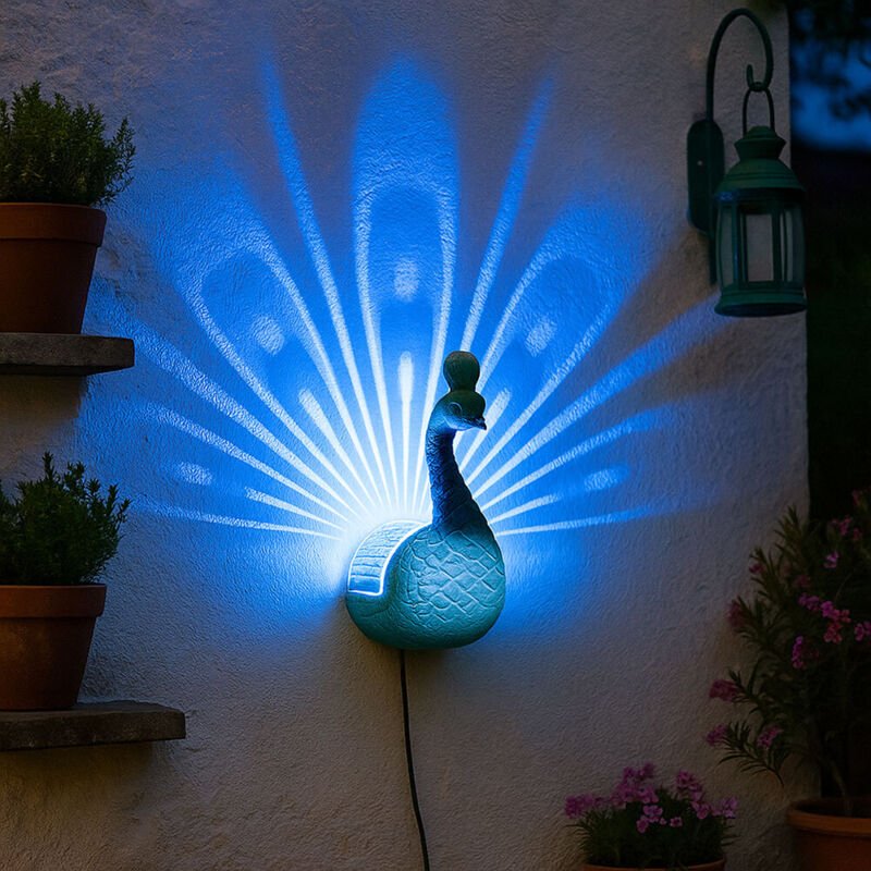 Solarlampe Pfau Außen Wandleuchte Figuren Solarleuchte Farbwechsler, IP44 Akku, bunt Wandmontage, rgb led, LxBxH 12x8,5x...