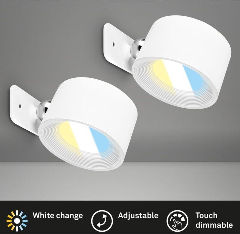 2er Set Tari Wandleuchten ohne Stromanschluss, Dimmbar, Touch, Schwenkbar, Magnetisch abnehmbar, Weiß, 8,7 x 7,5 x 4,8 c...