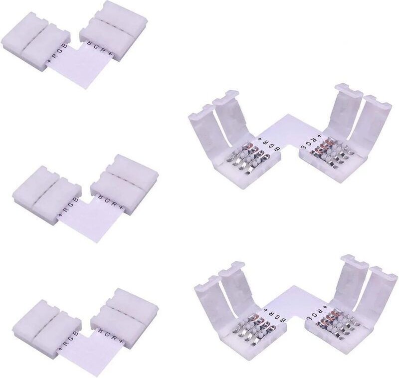 Packung mit 5 RGB 5050 LED-Streifen Schnellverbindern in L-Form, rechtwinkliger 4-Pin-Verbinder für 10 mm breite SMD 505...