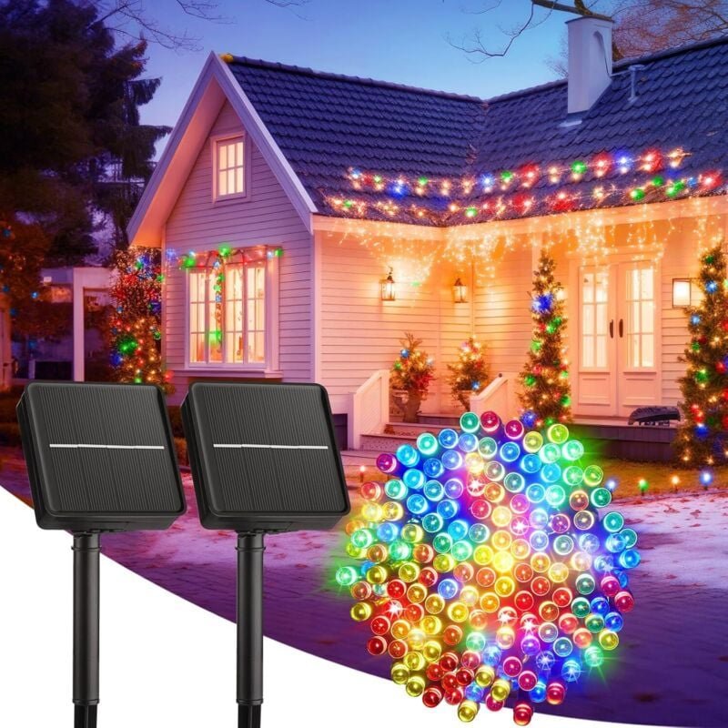 2er-Pack 32 m lange Solar-Lichterketten für den Außenbereich, 300 LEDs, 8 Beleuchtungsmodi, wasserdichte Terrassenbeleuc...