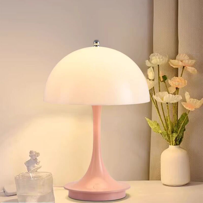 Pilzförmige Tischleuchte, 3-farbig dimmbare Nachttischleuchte, kabellose Pilz-Tischleuchte mit Touch-Taste (rosa)