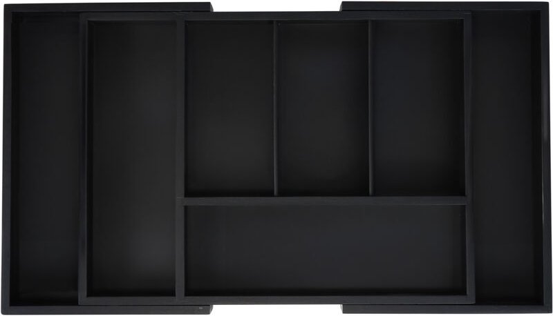 Thumbnail - Relaxdays - Besteckkasten, ausziehbar, 5 bis 7 Fächer, Schubladen Ordnungssystem, Bambus & mdf, Besteck Organizer, schwa...