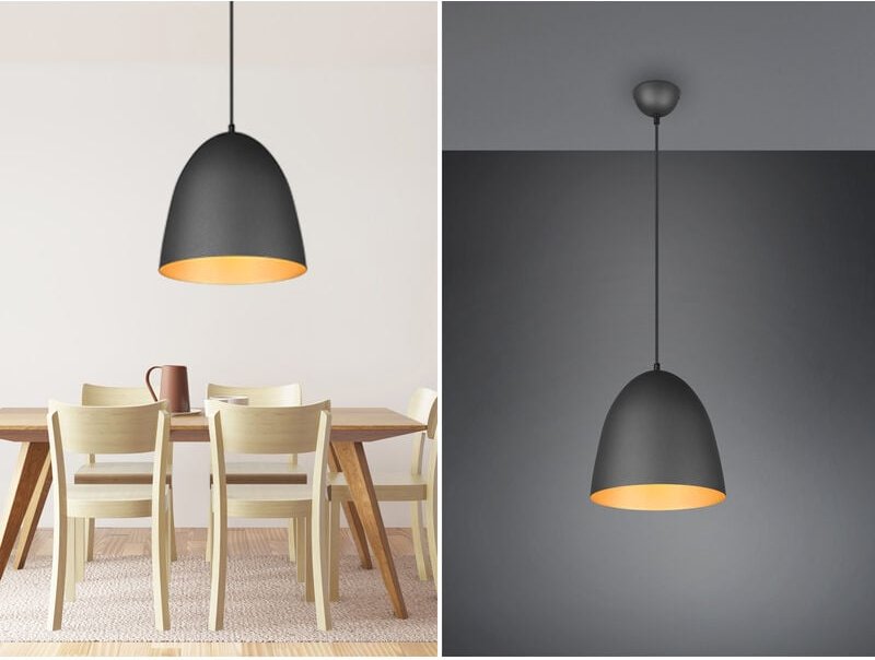 Led Pendelleuchte einflammig Metall Schwarz innen Gold rund, ø 25cm