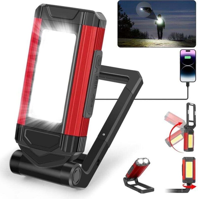 Wiederaufladbare LED-Lampe, 360°-Schwenkhalterung und Klapphaken mit magnetischer COB-Taschenlampe für den Einsatz im Au...
