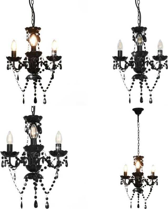 Vidaxl - Kronleuchter mit Perlen Schwarz Rund 3×E14 - Kronleuchter - Pendelleuchte - Wohnzimmer Dekoration - Schwarze La...