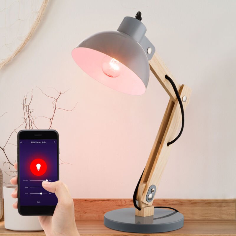 Holz Tischleuchte dimmbar Nachttischleuchte Smart led Schlafzimmerlampe verstellbar, rgb Farbwechsel App und Sprachsteue...