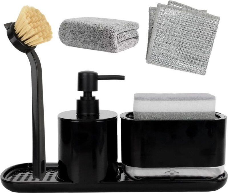 Seifenspender mit Bürste und Schwamm, Spülbecken-Organizer, für Küche/Badezimmer