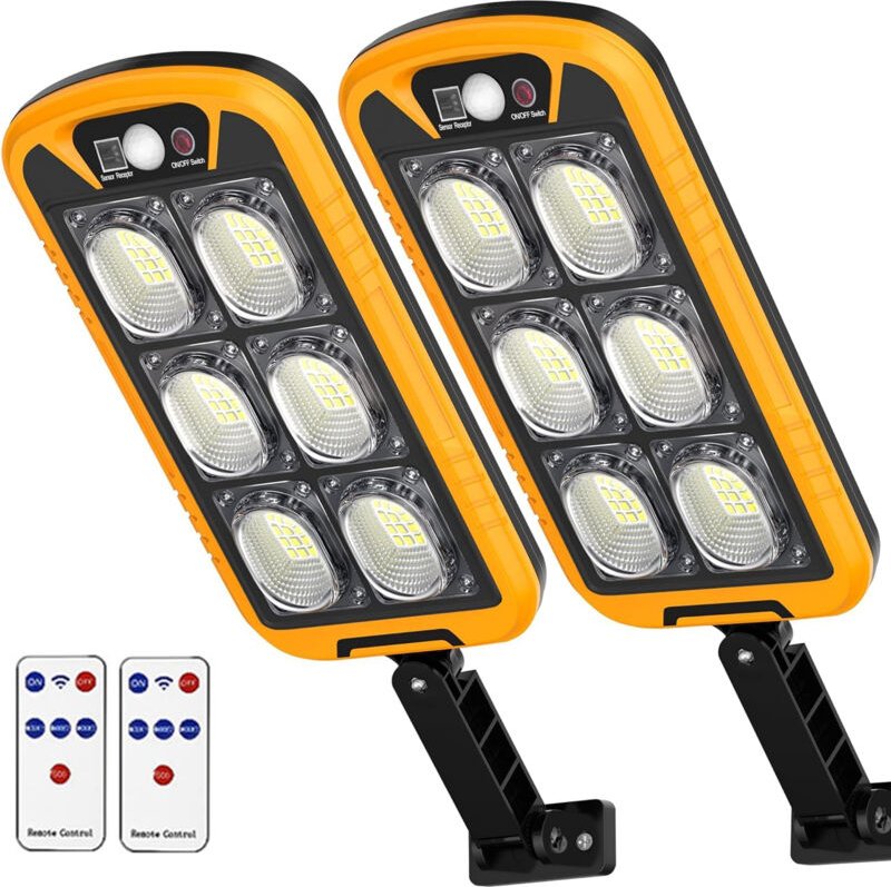 Lot de 2 lampes solaires d'extérieur, 150 LED, 3 modes avec capteur de mouvement et télécommande, étanche IP65 pour cour...