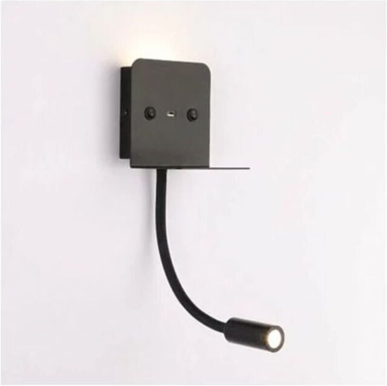 Slange 3W led Wandleuchte + Leselampe mit USB-Anschluss - Schwarz mumu