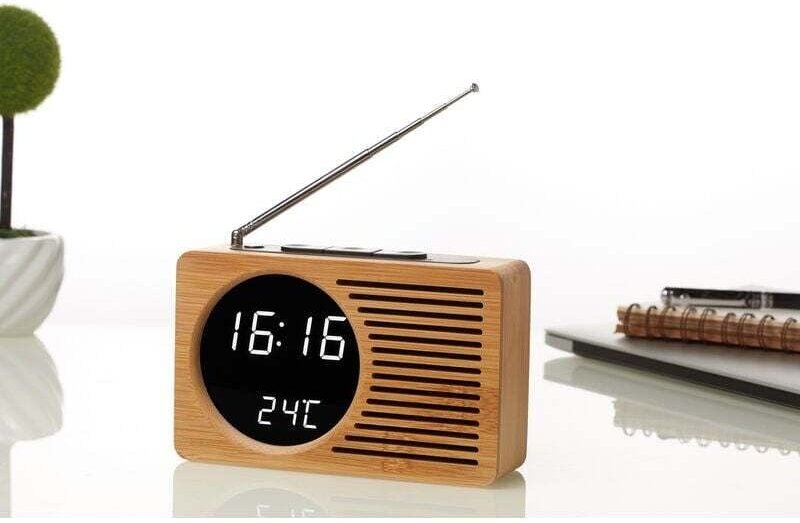 Retro-hölzerner Nachttisch-Radio-Lazy-Wecker, stummgeschalteter Wecker, kreatives Geschenk, elektronische Uhr, 16,5 4,5 ...