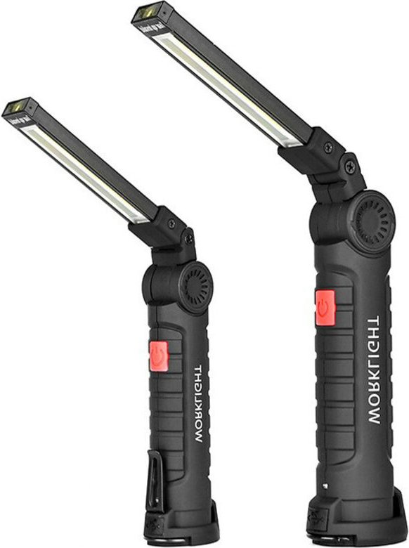 2er-Pack wiederaufladbare COB-LED-Lampen, Notfall-Inspektionsleuchte, 360° drehbar, Haken- und Magnetfuß, schwarz, 1 Set