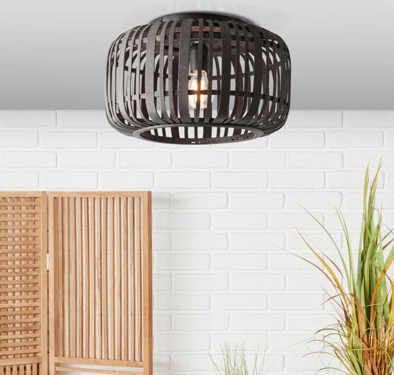 Brilliant - Woodrow Deckenleuchte 32cm holz dunkel/schwarz, Metall/Bambus, 1x A60, , 60 w