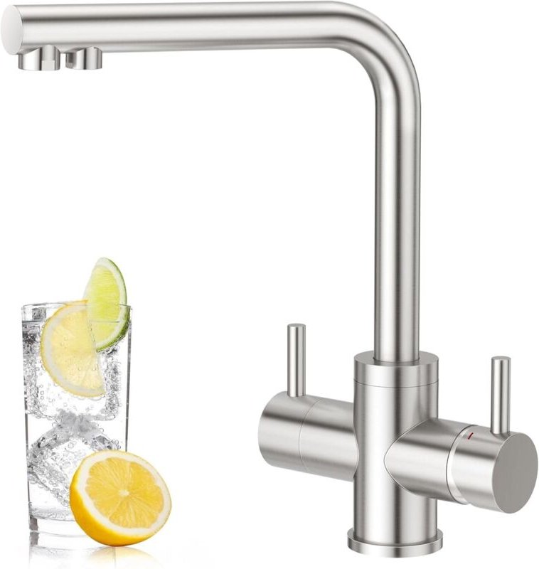 4-Wege-Küchenarmatur, Sodawasser-Küchenarmatur, 360° drehbare Küchenspülen-Mischbatterie, Osmosearmatur, Edelstahl