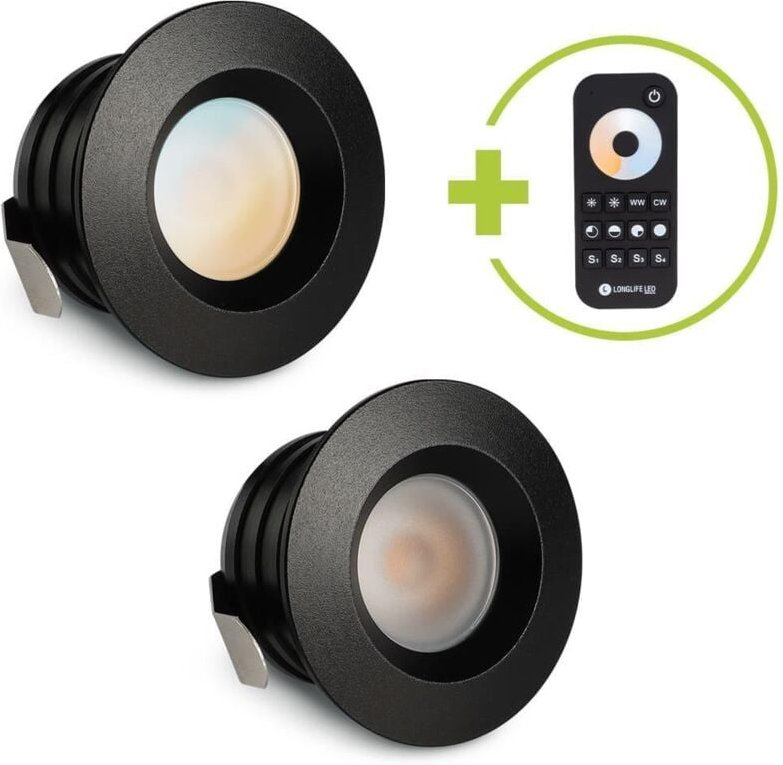 Einbaustrahler Mini flach Torino 3W CCT IP44 - Farbe: schwarz matt - Anzahl: 2x