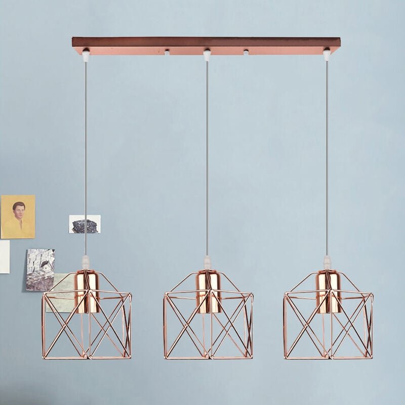 Pendelleuchte Verstellbare 3 Flammig Hängelampe im Industri Design, Art Lampe für Esszimmer Schlafzimmer (Rosegold)