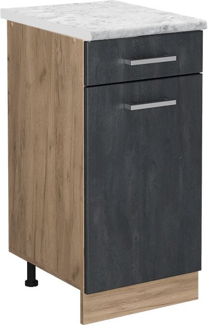 Küchenunterschrank R-Line, Schwarz Beton, 40 cm AP Marmor, Vicco