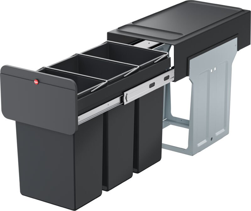 Hailo EcoLine Design Trio L, Einbau-Mülltrennungs-System, 3 x 10 l, schwarz