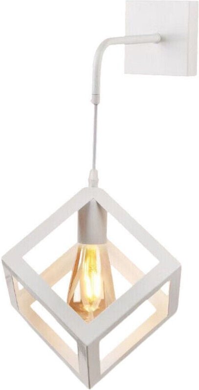 Trade Shop - APPLIQUE DA PARETE PENDENTE A FORMA DI CUBO 3D STILE MINIMAL PORTALAMPADA ATTACCO E27 AQ52 - Weiß