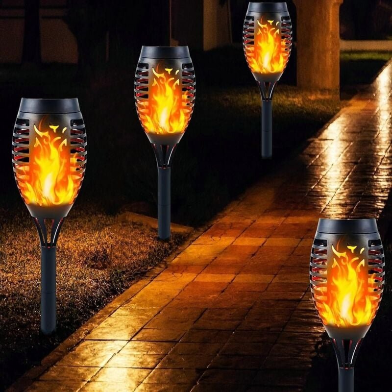 Lablanc - 4er-Pack Solar-LED-Flammenlichter, flackernde warme Flammen, wasserdichte Solar-Fackellichter, Gartenornamente...