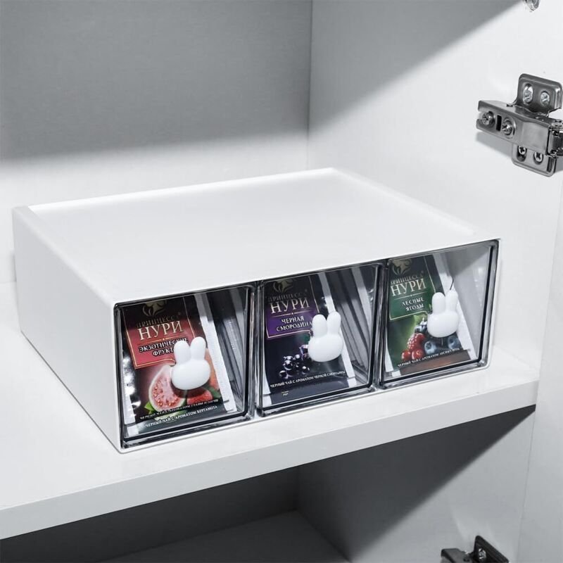 Shining House - Schrank-Organizer, Teebox mit 3 Schubladen, Küchen-Aufbewahrungsbox für Teebeutel, Kaffee usw. Aufbewahr...