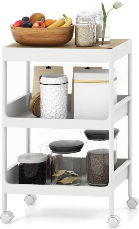 Rollwagen mit 3 Ebenen, Servierwagen mit Rollen und abnehmbarem Tablett, Allzweckwagen, Küchenwagen, Aufbewahrungswagen ...