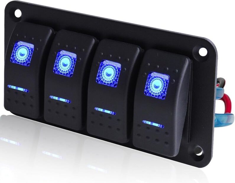 Interruptor de Palanca de 4 Posiciones Pre-cableado, Luz Azul Retroiluminada para Auto, Coche, Barco, Autocaravana