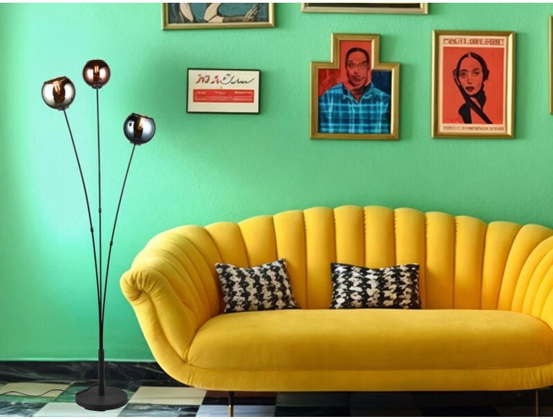 Ausgefallene Stehleuchte SHELDON mit bunt verspiegelten Glaskugeln, Höhe 150cm