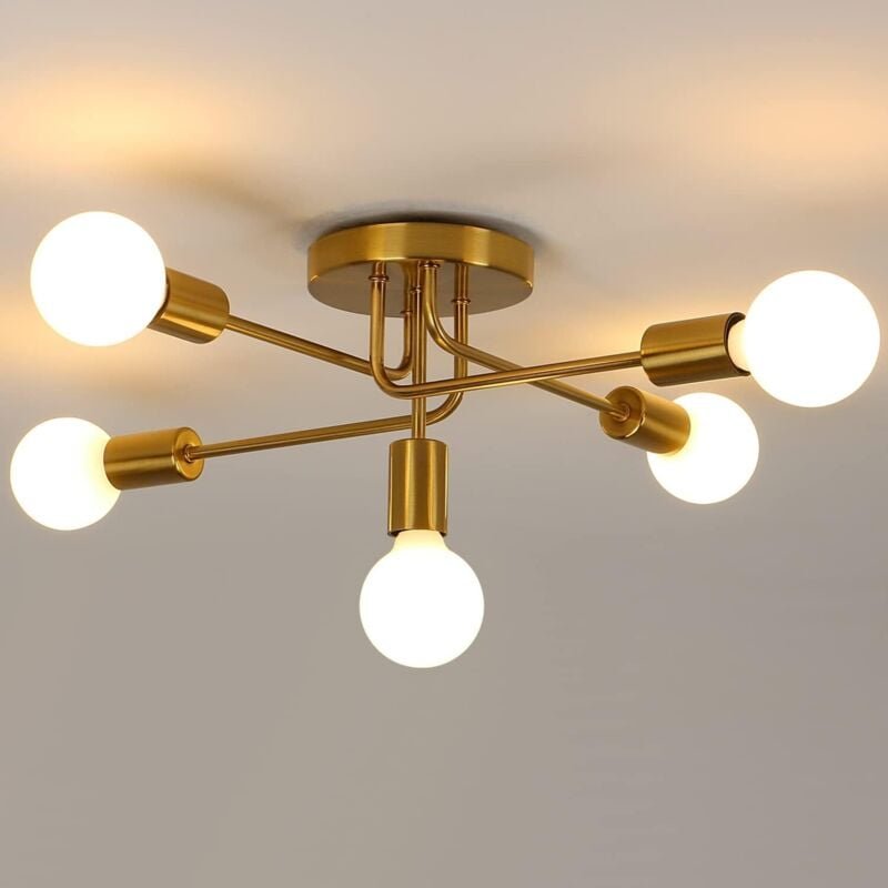 Thumbnail - COMELY Industrielle Deckenleuchte, 5-flammig, E27, Metall, Gold, Retro-Deckenleuchte für Wohnzimmer, Küche, Esszimmer, S...