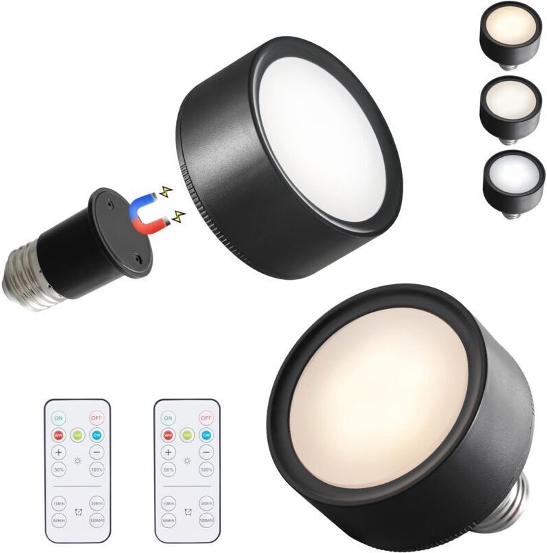 Vtizikl Lot de 2 lampes LED à piles pour applique murale intérieure E27, télécommande et contrôle tactile avec E27 et pi...
