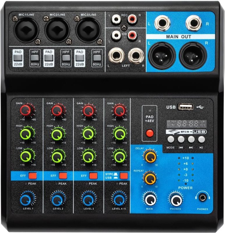 5-Kanal-Bluetooth-Mixer usb Live Studio Audio DJ-Mixer Konsole DJ-Verstärker DJ-Live-Mixer