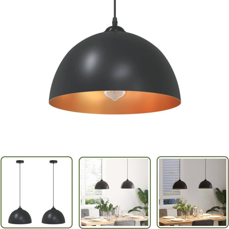 The Living Store - vidaXL Pendelleuchten 2 Stk. Höhenverstellbar E27 Schwarz Ø30cm Metall