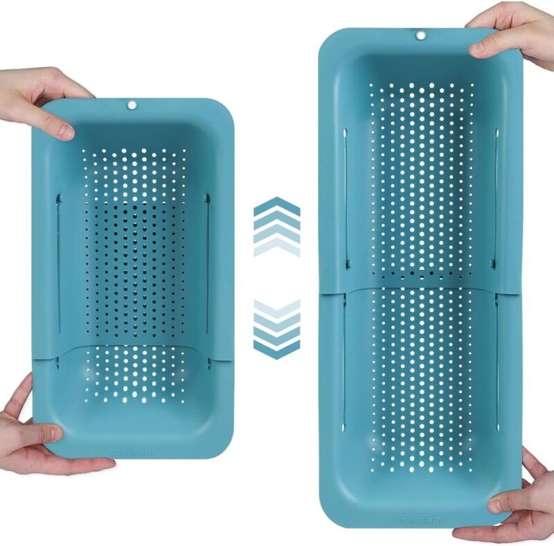 Blauer Spülsiebkorb – Gemüse und Obst waschen, gekochte Nudeln und Hülsenfrüchte abtropfen lassen – Ausziehbar – Küchenh...