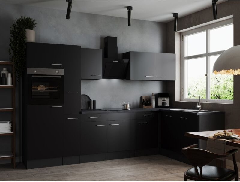 L Küche Küchenzeile Winkelküche Grau Matt Schwarz Oliver 310 x 172 cm Respekta